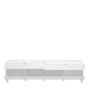 Weißes TV-Lowboard mit glänzender Oberfläche, Frontansicht