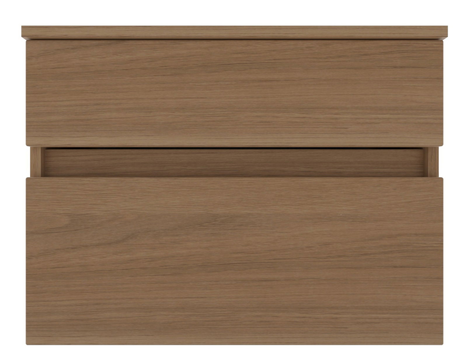 Unterschrank aus Holz mit zwei Schubladen, frontale Ansicht