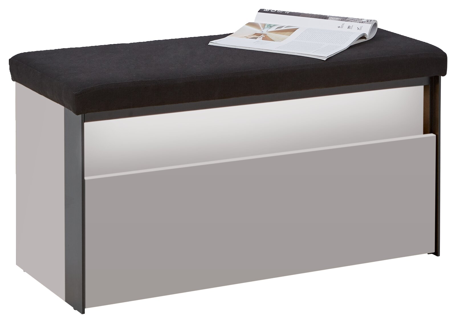 Voleo Garderobenbank ZAYA Garderobenbank mit schwarzer Sitzfläche und Stauraum, seitliche Perspektive