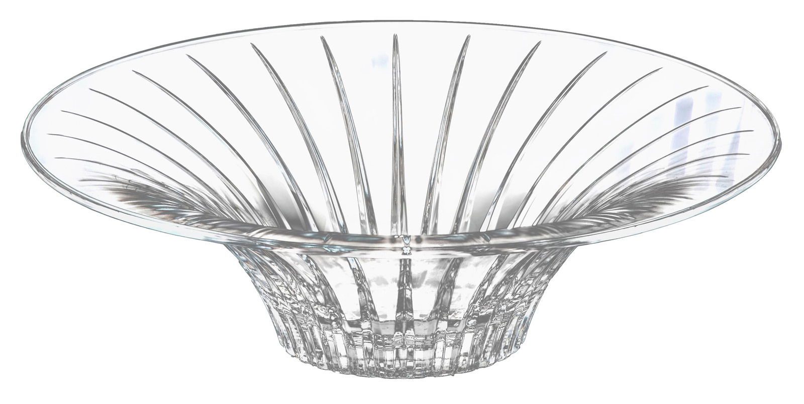 Glasklare Schale mit elegantem, zeitlosem Design, von oben betrachtet.