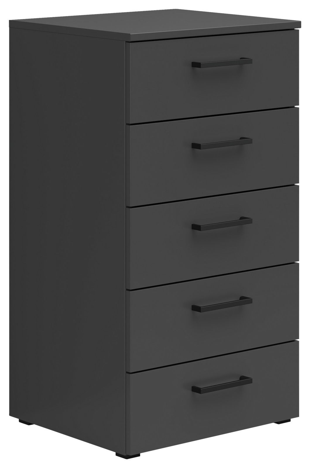 Carryhome Kommode MULTISTAURAUM Schwarze Kommode mit fünf Schubladen, seitliche Perspektive