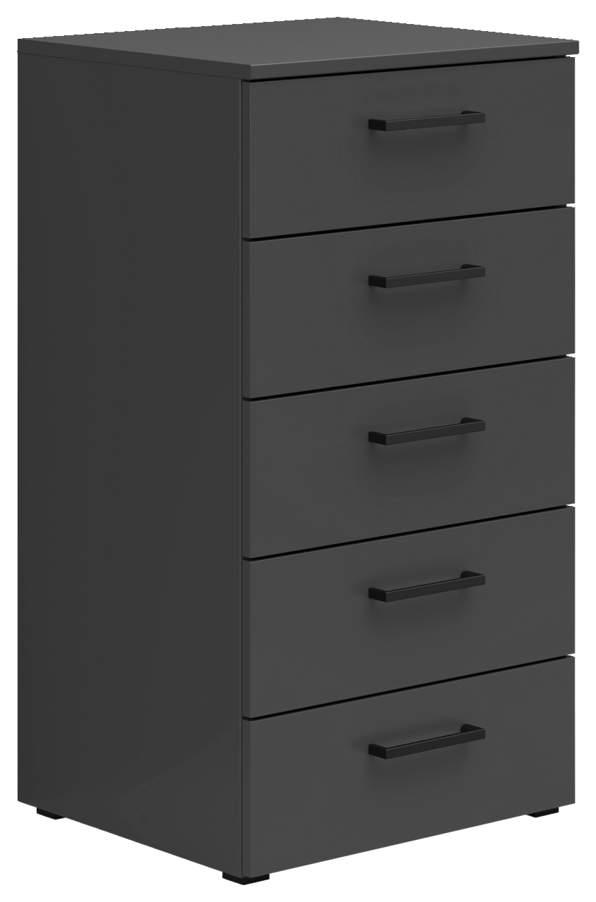 Carryhome Kommode MULTISTAURAUM Schwarze Kommode mit fünf Schubladen, seitliche Perspektive