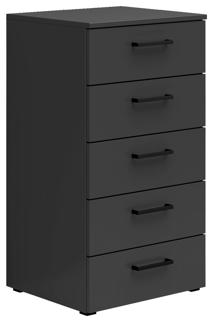 Carryhome Kommode MULTISTAURAUM Schwarze Kommode mit fünf Schubladen, seitliche Perspektive