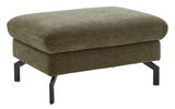 Grüner XL-Hocker mit geripptem Stoffbezug und schwarzen Metallbeinen, seitliche Perspektive