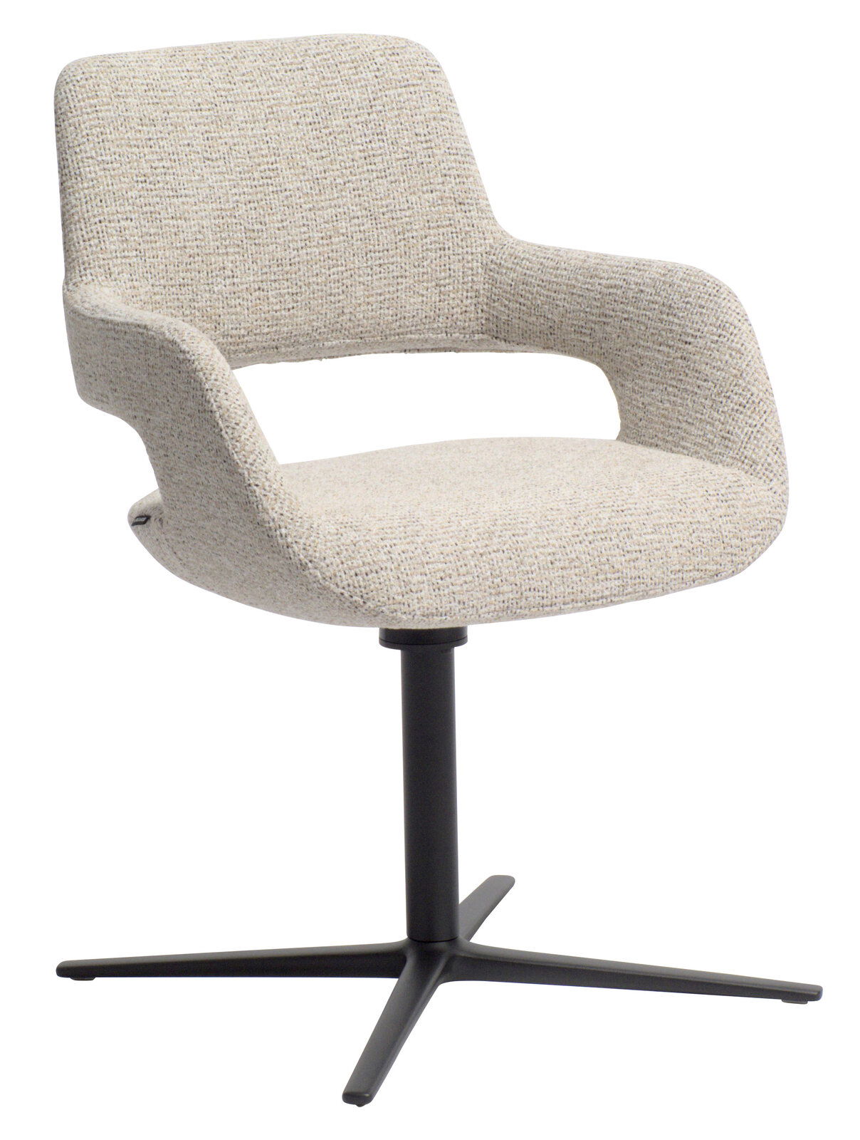 Venjakob Armlehnstuhl JULY Moderner Armlehnstuhl mit hellem Stoffbezug und schwarzem Metallfuß, seitliche Perspektive