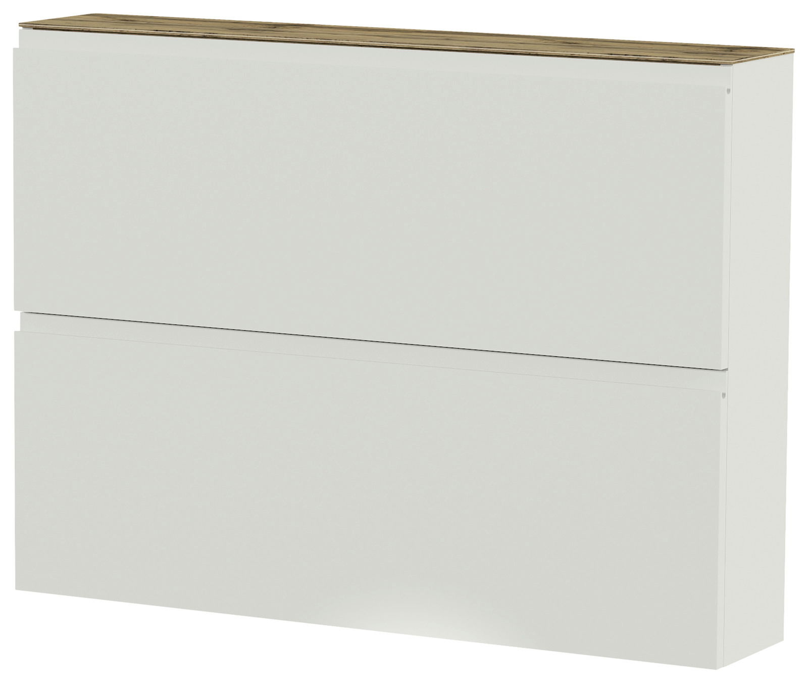 Moderner Hängeschuhschrank mit zwei Klappen in Weiß, seitliche Perspektive