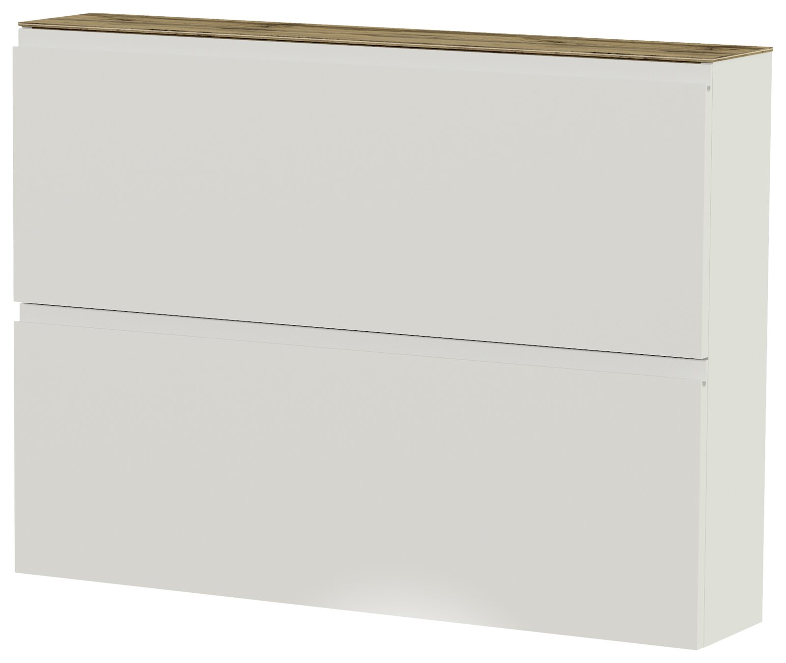 Moderner Hängeschuhschrank mit zwei Klappen in Weiß, seitliche Perspektive