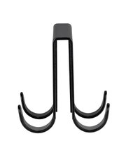 Schwarzer Edelstahl-Doppel-Duschhaken, frontal abgebildet, mit zwei gebogenen Haken.