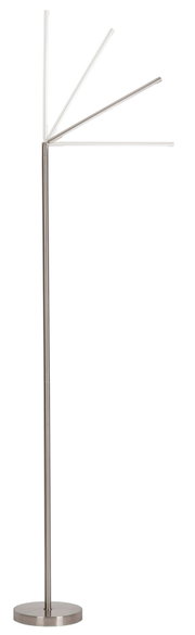 Moderne LED-Stehleuchte aus Metall mit verstellbaren Armen, seitliche Perspektive