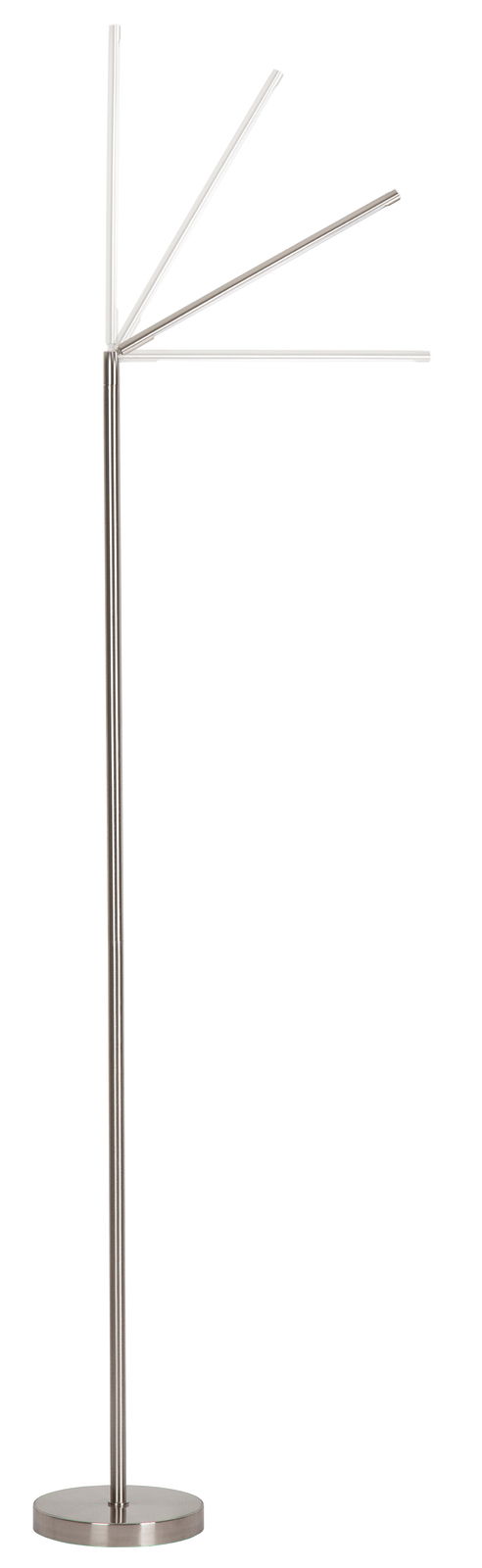 Moderne LED-Stehleuchte aus Metall mit verstellbaren Armen, seitliche Perspektive