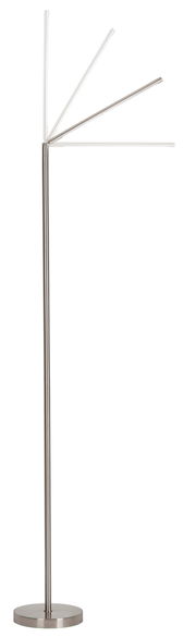 Moderne LED-Stehleuchte aus Metall mit verstellbaren Armen, seitliche Perspektive