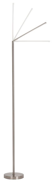 Moderne LED-Stehleuchte aus Metall mit verstellbaren Armen, seitliche Perspektive