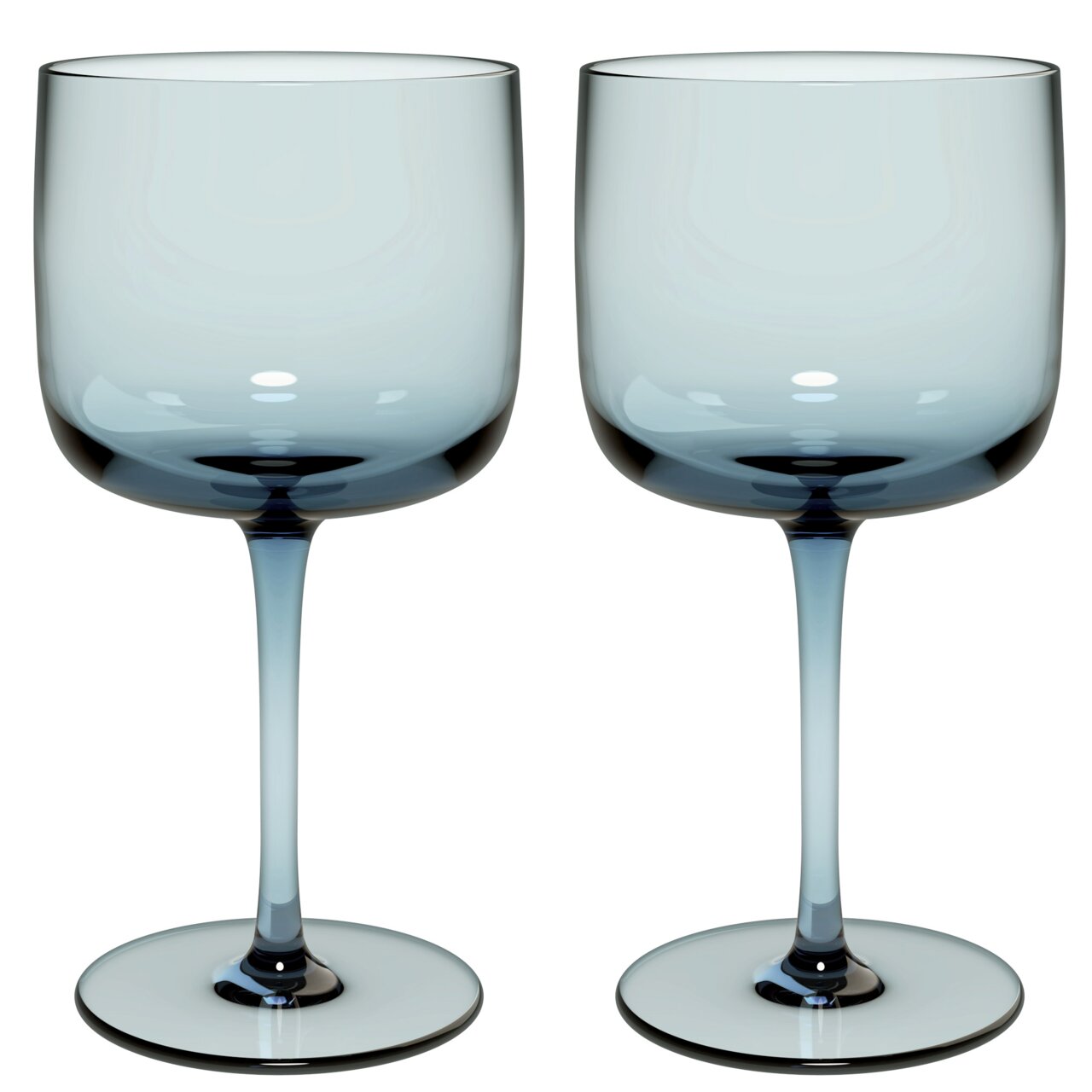 Zwei elegante Weinkelche aus der Like Ice Serie, Set aus 2 Teilen, in einer frontalen Perspektive.