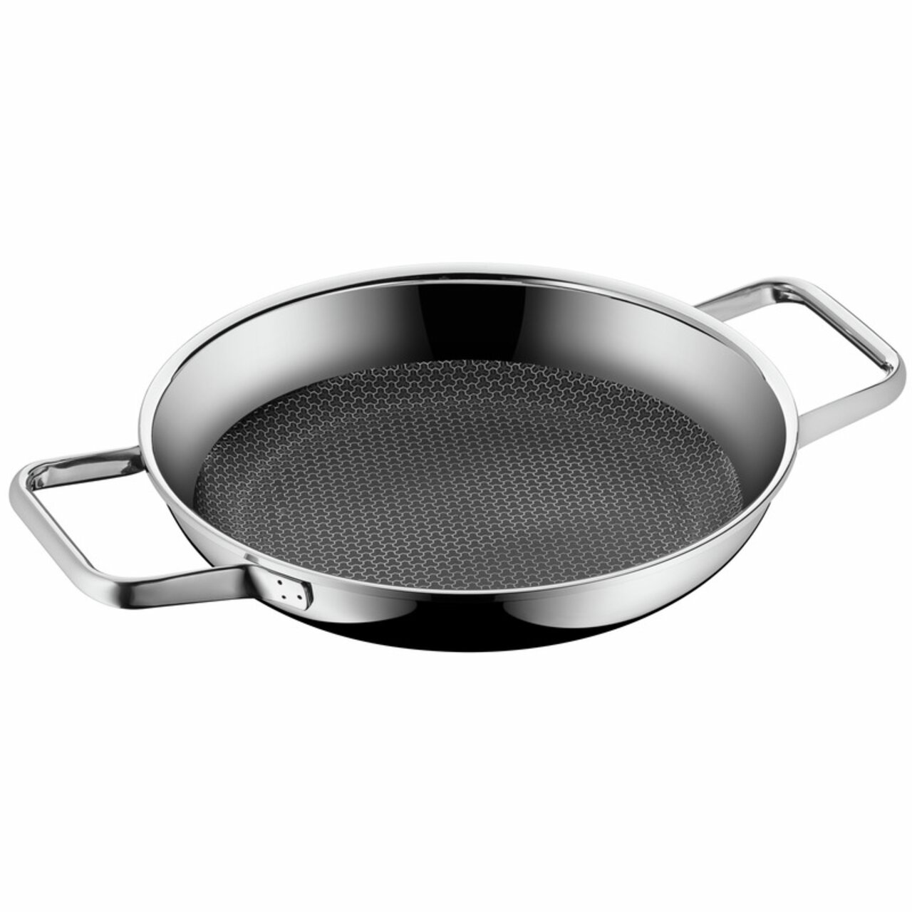 Servierpfanne aus Edelstahl mit zwei Griffen, Draufsicht