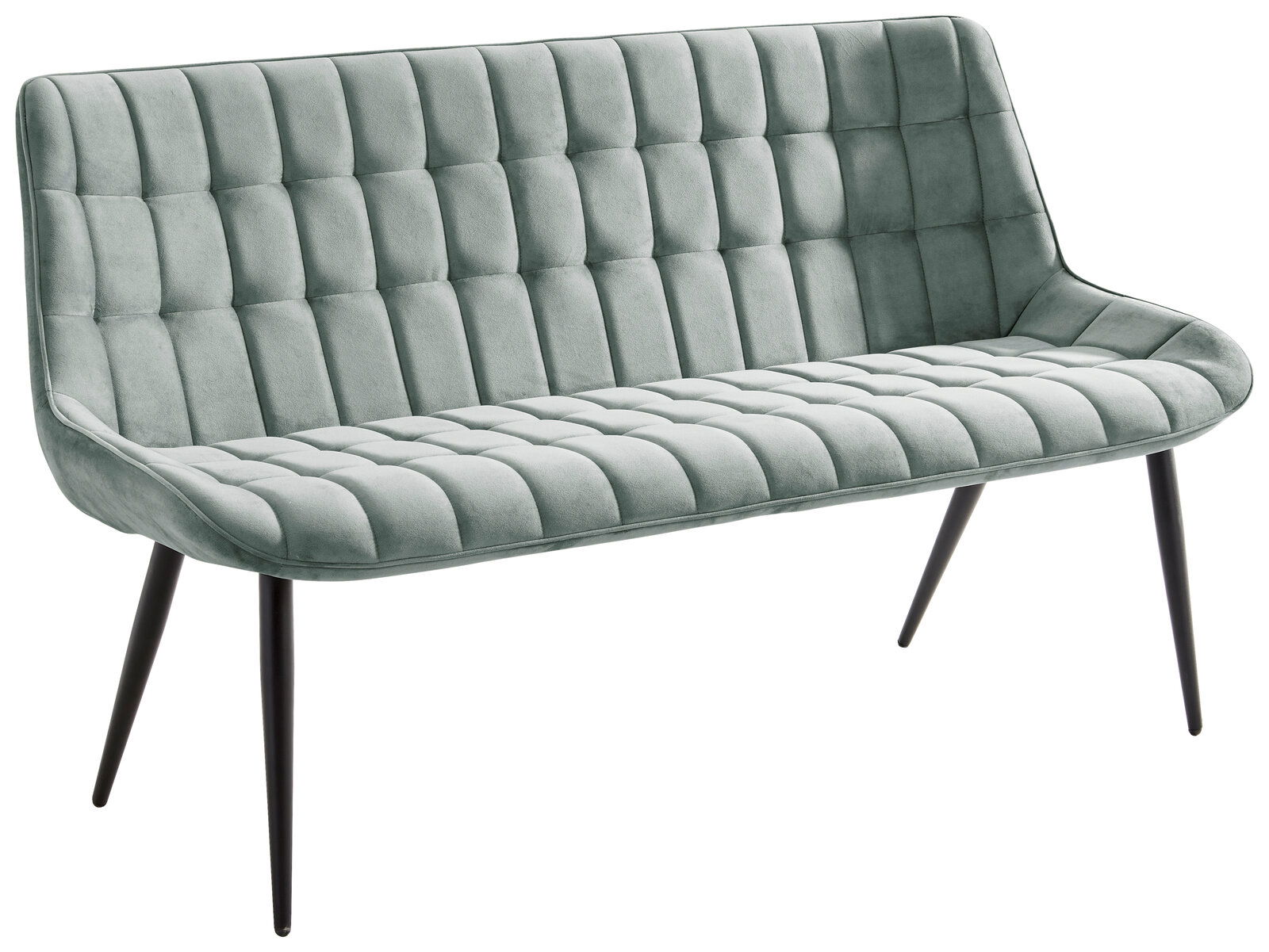 Z2 Bank LOTTE Graue, gepolsterte Bank mit modernem Design und schwarzen Metallbeinen, seitliche Perspektive