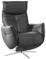 Schwarzer Relaxsessel aus Leder mit verstellbarer Rückenlehne und modernem Design, seitliche Perspektive