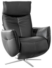 Schwarzer Relaxsessel aus Leder mit verstellbarer Rückenlehne und modernem Design, seitliche Perspektive
