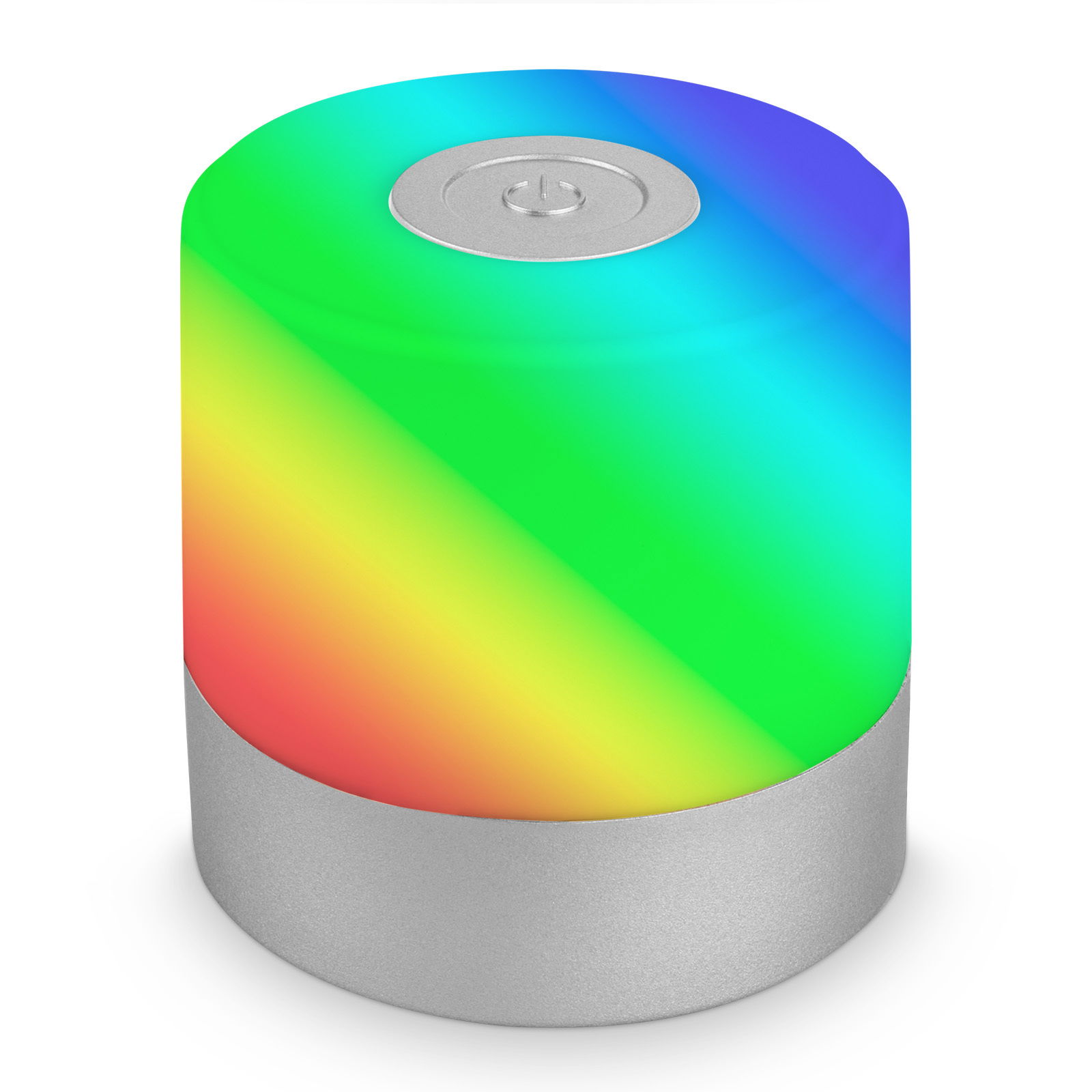 Bunte Akku RGB LED Tischleuchte in zylindrischer Form, Ansicht von schräg oben