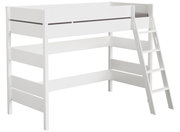 Weißes Spielbett mit Leiter, seitliche Perspektive