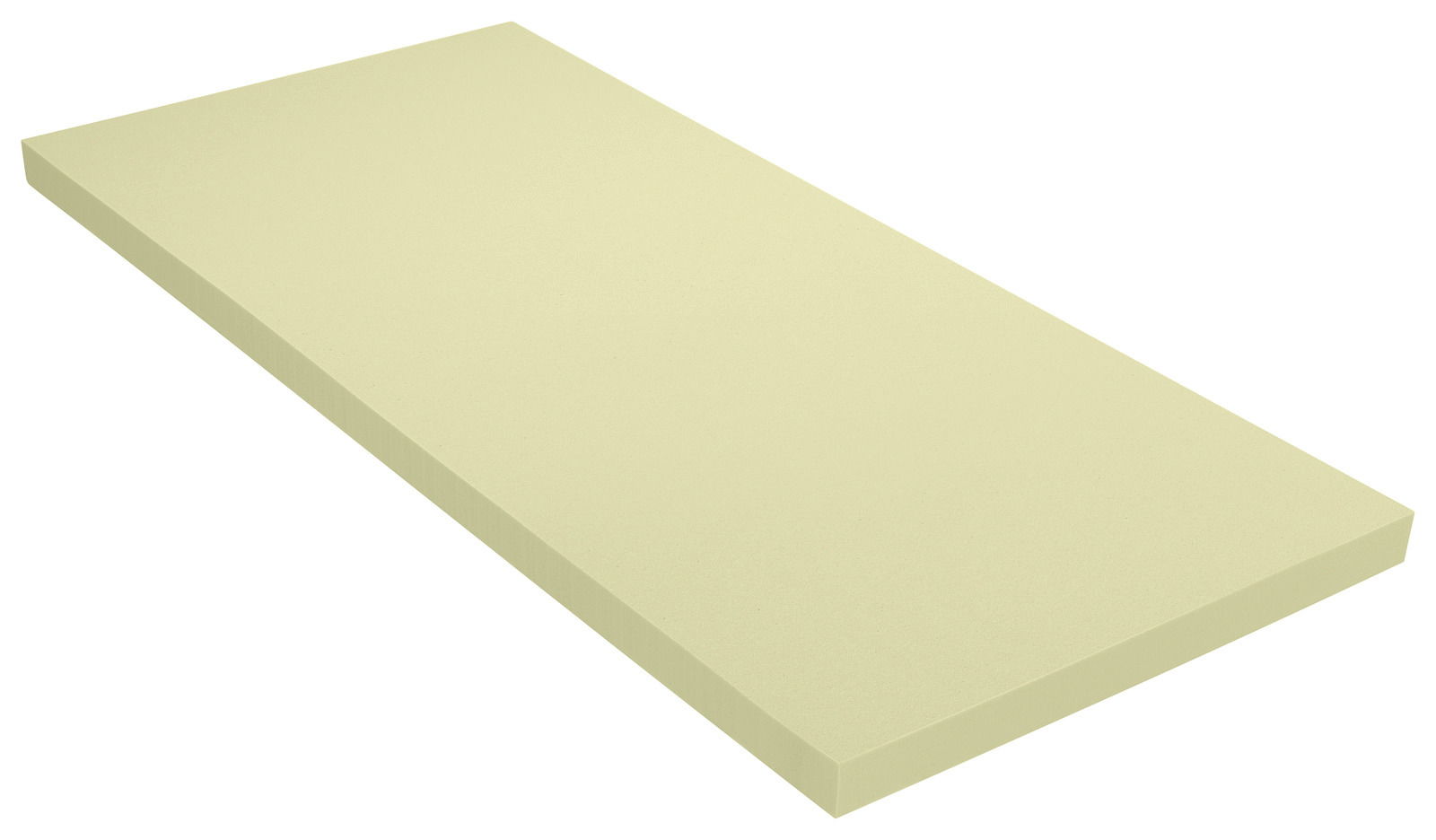 Ansicht eines rechteckigen, flachen Toppers in hellem Beige, schräg von der Seite fotografiert.