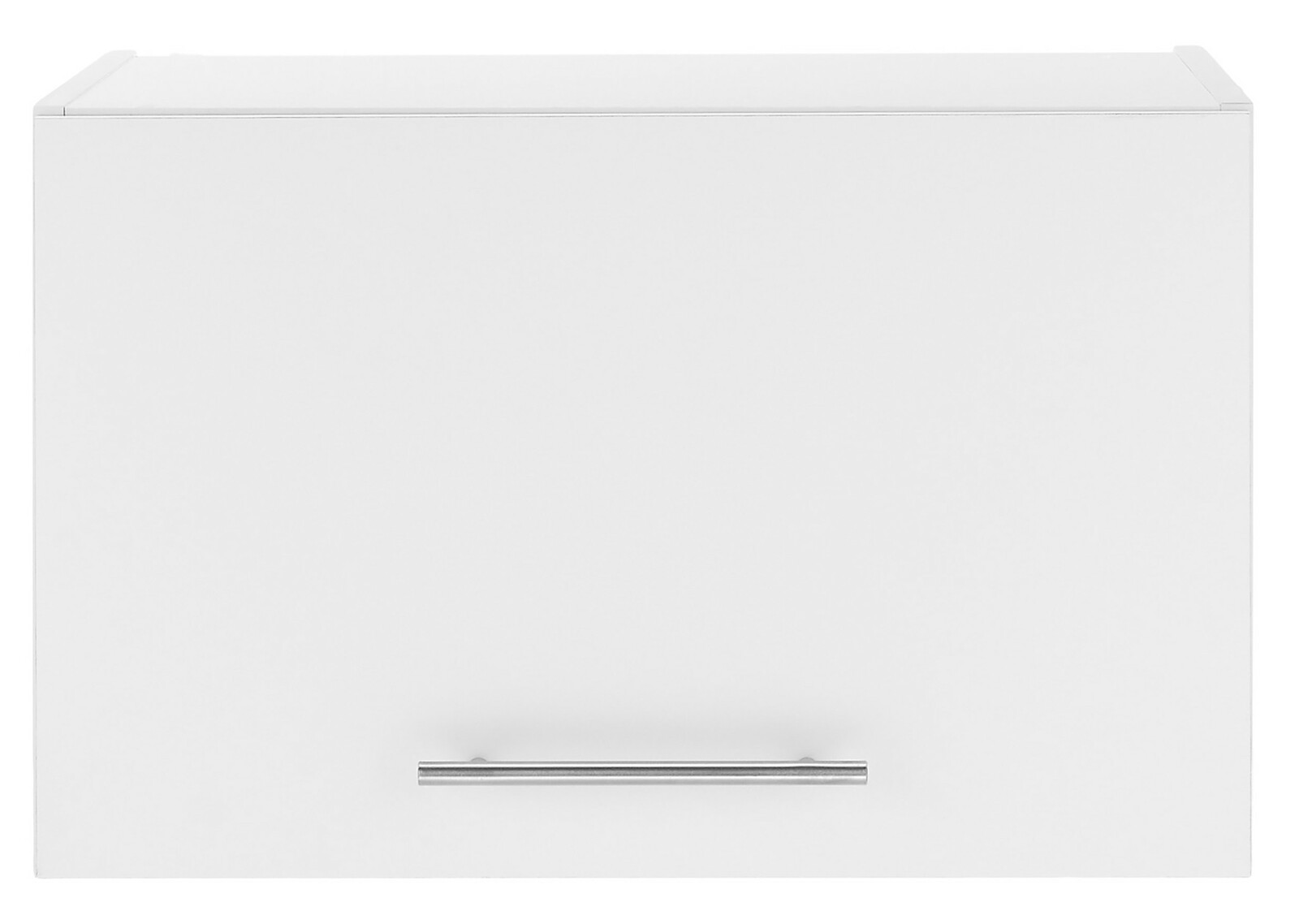 Weißer Aufsatzschrank mit Metallgriff, Frontalansicht