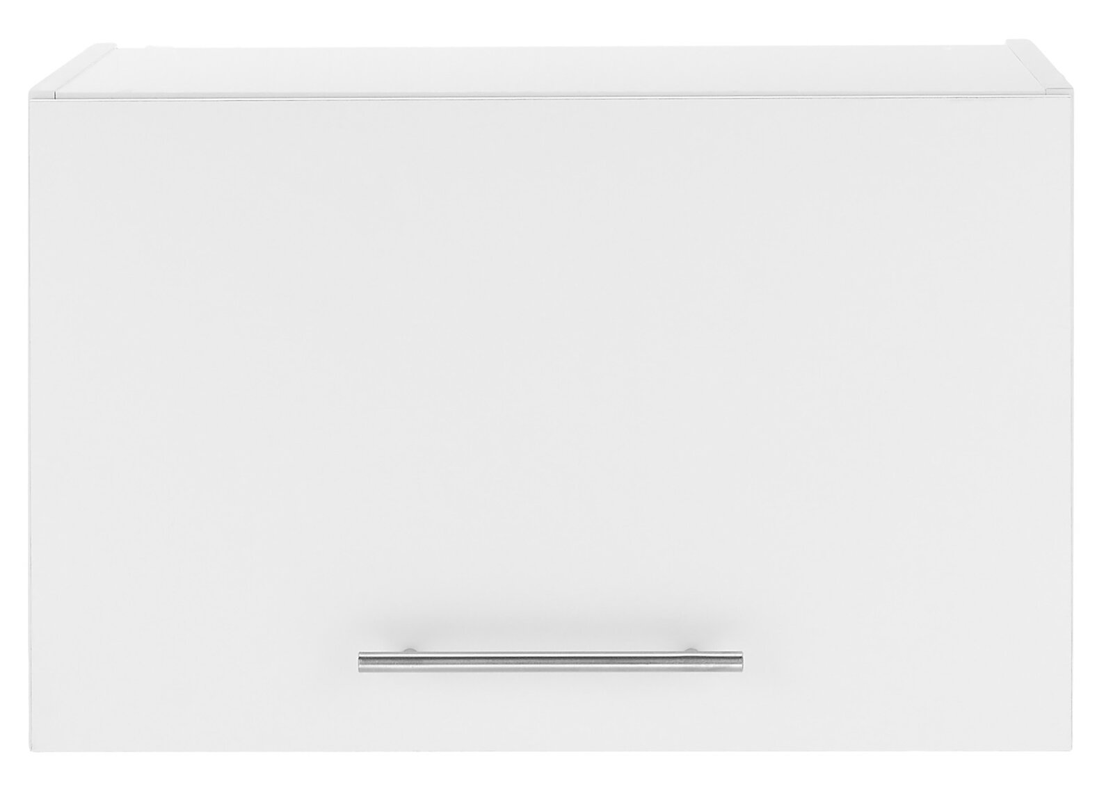 Weißer Aufsatzschrank mit Metallgriff, Frontalansicht