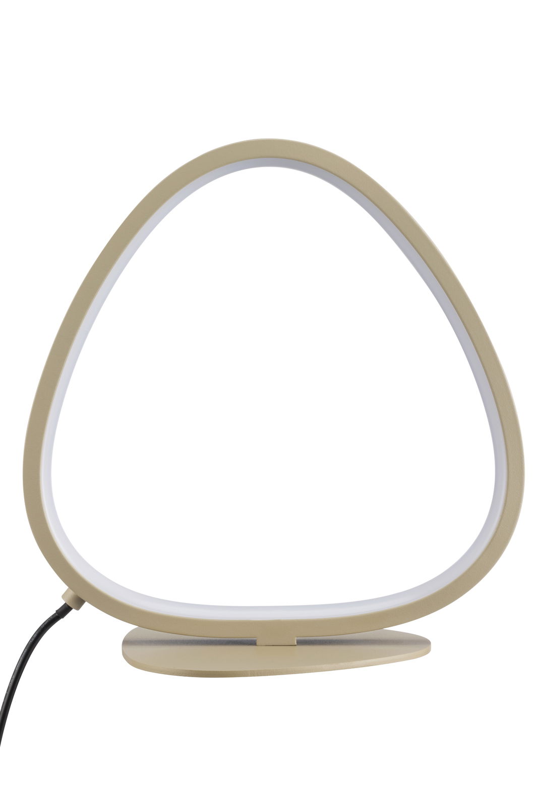 Moderne LED-Tischleuchte in beige, seitliche Perspektive