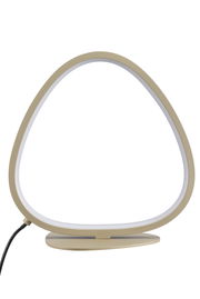Moderne LED-Tischleuchte in beige, seitliche Perspektive