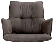 Grauer Drehsessel in Frontalansicht mit gepolsterter Rückenlehne und Armlehnen.