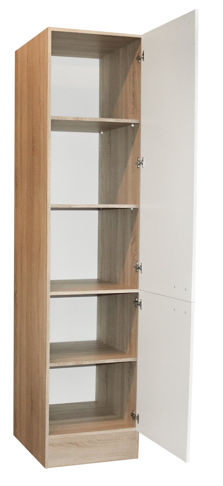 Yourkitchen Vorratsschrank ANDY Vorratsschrank aus Holz mit geöffneter Tür, seitliche Perspektive