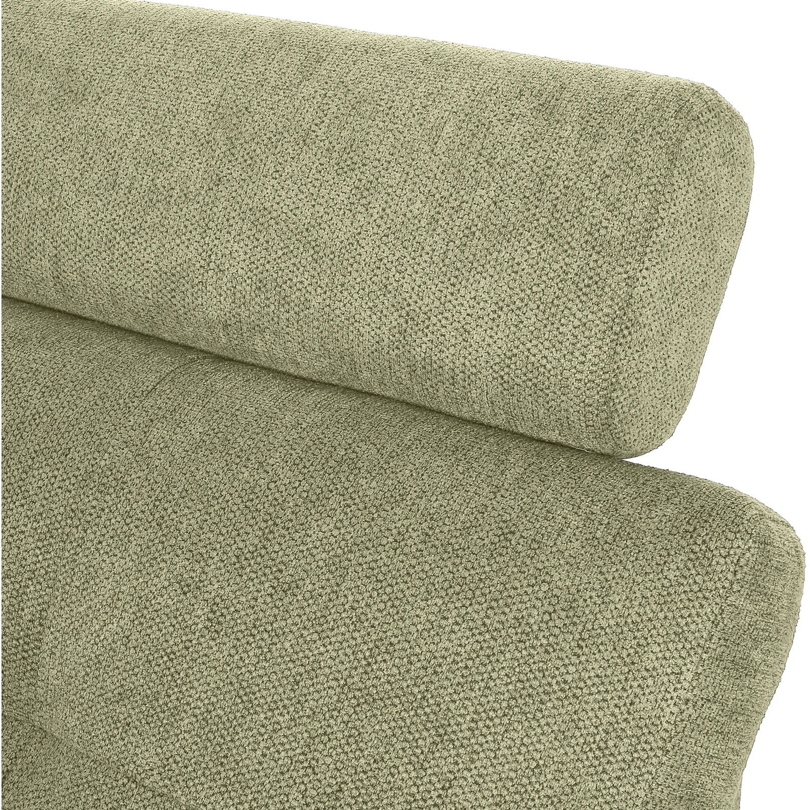 Hom´in Ecksofa MAURIS Nahaufnahme einer grünen, texturierten Sofaecke mit runder Rückenlehne, seitliche Perspektive