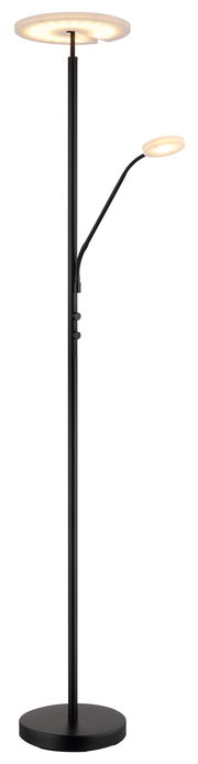 Moderner Deckenfluter Globo Lighting STANFORD in schwarzer Ausführung mit zusätzlichem Leselicht, seitliche Perspektive