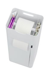 6-in-1 Stand WC-Garnitur Imon aus der Vogelperspektive mit integriertem Toilettenpapierhalter und Fächern für Hygieneartikel.