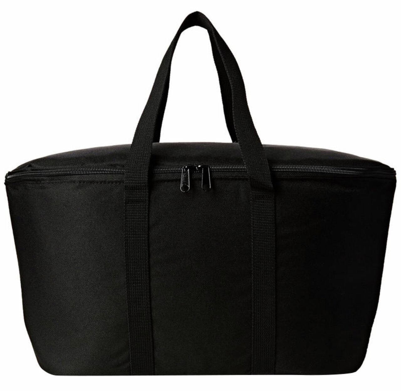 Schwarze Kühltasche mit Reißverschluss und Tragegriffen, Vorderansicht