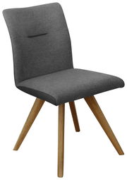 Grauer Stuhl mit Holzbeinen, seitliche Perspektive