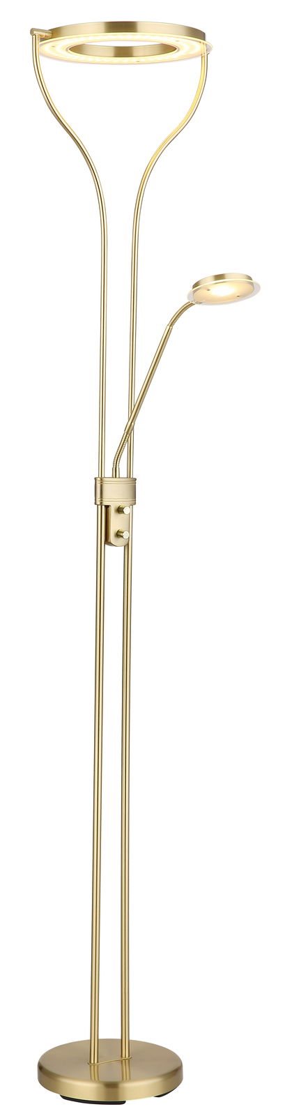 Goldener Deckenfluter mit Leselampe, frontal abgebildet