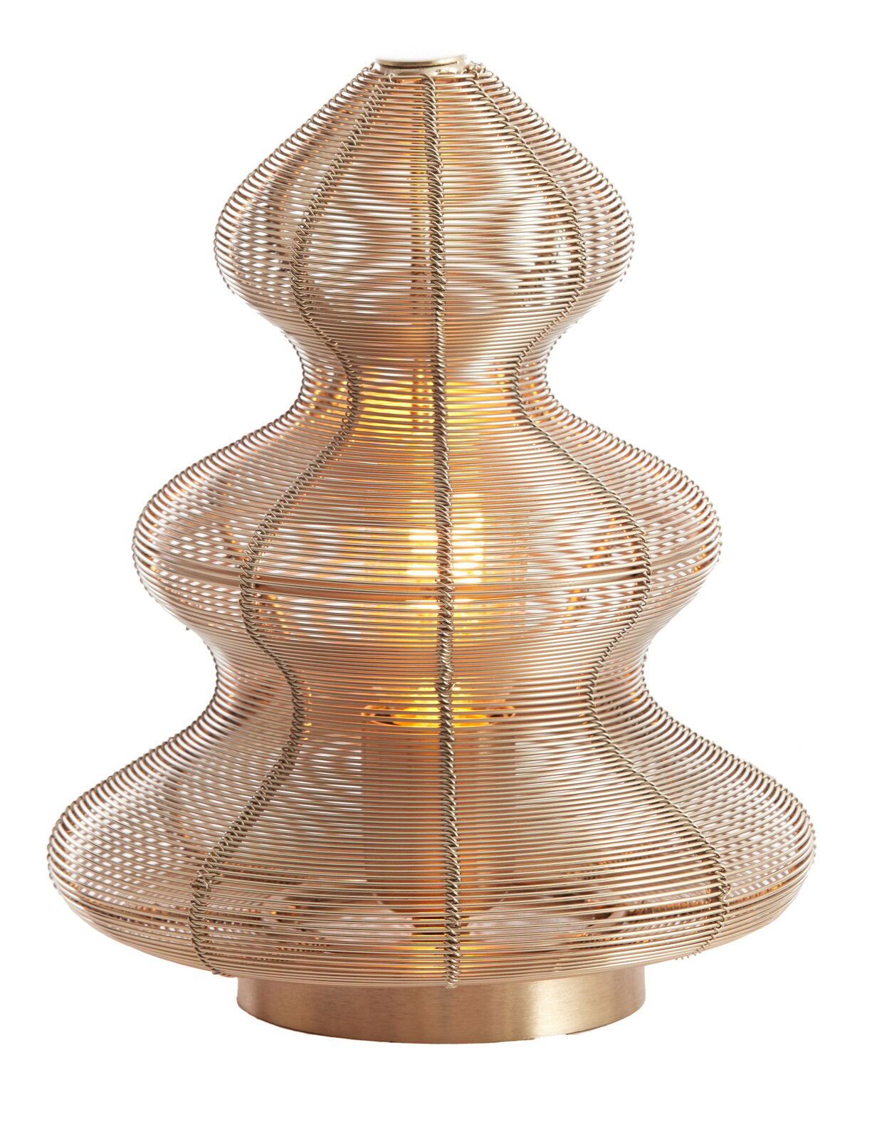 Moderne Tischleuchte aus Metall mit geschwungenem Design, seitliche Perspektive