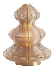 Moderne Tischleuchte aus Metall mit geschwungenem Design, seitliche Perspektive