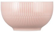 Rosa Müslischale mit vertikalem Rillenmuster, seitliche Perspektive