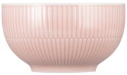Rosa Müslischale mit vertikalem Rillenmuster, seitliche Perspektive