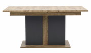 Moderne houten eettafel met donker middenstuk, vooraanzicht