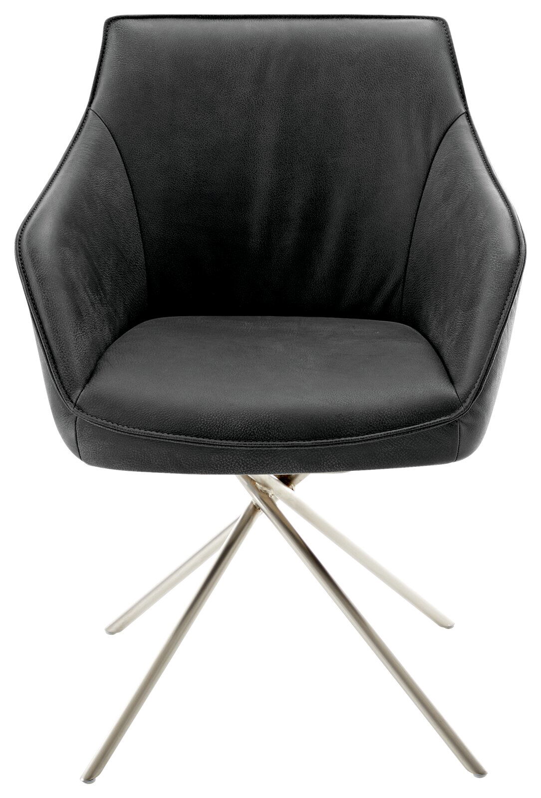 Moderner schwarzer Sessel mit Metallbeinen, Vorderansicht