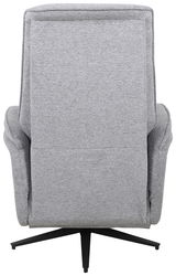 Rückansicht eines grauen, drehbaren Relaxsessels mit schwarzem Fußgestell.