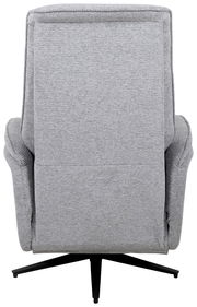 Rückansicht eines grauen, drehbaren Relaxsessels mit schwarzem Fußgestell.