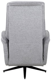 Rückansicht eines grauen, drehbaren Relaxsessels mit schwarzem Fußgestell.