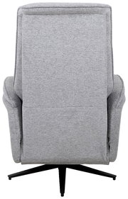 Rückansicht eines grauen, drehbaren Relaxsessels mit schwarzem Fußgestell.
