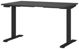 Elektrisch höhenverstellbarer Schreibtisch in Schwarz, seitliche Perspektive