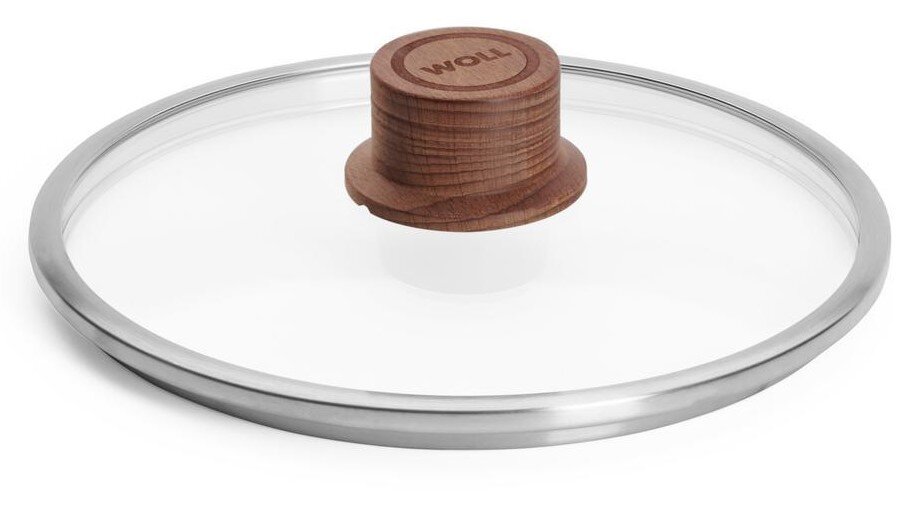 Glazen deksel met houten handvat, zijaanzicht