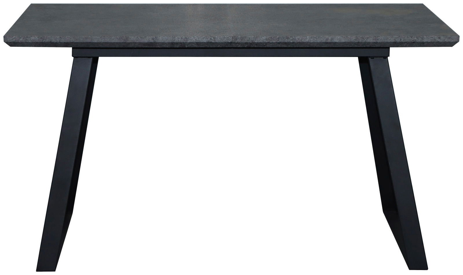 Moderner Esstisch mit dunkler Tischplatte und schwarzen Metallbeinen, Frontalansicht
