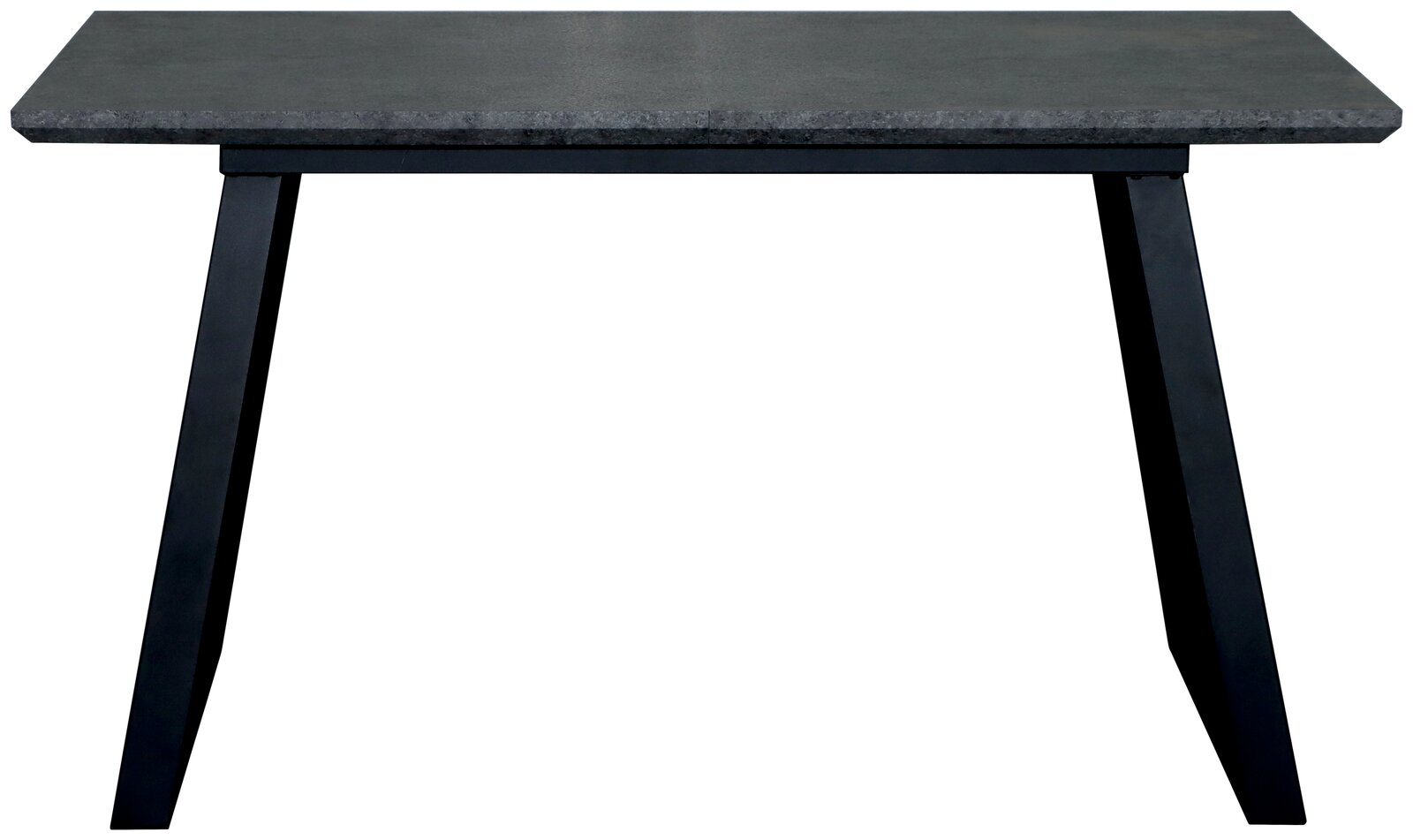 Moderner Esstisch mit dunkler Tischplatte und schwarzen Metallbeinen, Frontalansicht